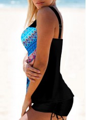 Cyan Tribal Print Wide Strap Tankini Set