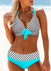 Polka Dot Cyan Mid Waist Halter Bikini Set