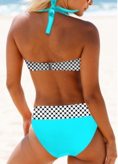 Polka Dot Cyan Mid Waist Halter Bikini Set