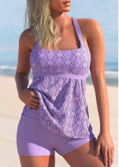 Light Purple Wide Strap Lace Stitching Tankini Set