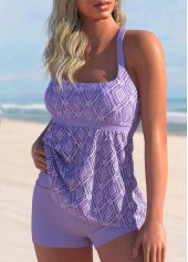 Light Purple Wide Strap Lace Stitching Tankini Set