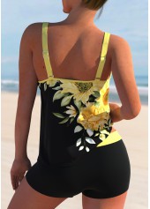 Yellow Sunflower Print Double Straps Tankini Set