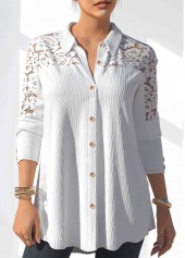 Lace Stitching Button Detail White Blouse