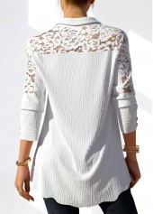 Lace Stitching Button Detail White Blouse