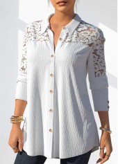 Lace Stitching Button Detail White Blouse