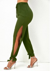 Army Green Side Slit Drawstring Waist Pants