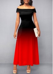 Ombre Off Shoulder Red Maxi Dress
