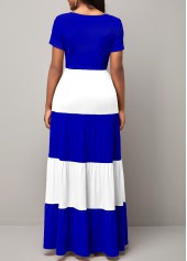 Color Block Short Sleeve Round Neck Maxi Dress