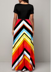 Round Neck Short Sleeve Chevron Print Maxi Dress