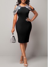 Cold Shoulder Sequin Black Short Sleeve Dress