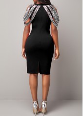 Cold Shoulder Sequin Black Short Sleeve Dress