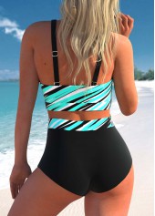 Front Cross High Waisted Stripe Print Bikini Set