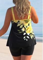 Sunflower Print Yellow Plus Size Tankini Set