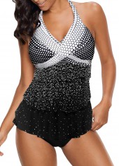 Polka Dot Ombre Layered Black Tankini Set