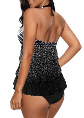 Polka Dot Ombre Layered Black Tankini Set