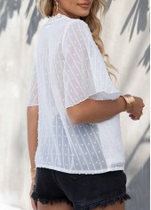 Textured V Neck Lace Patchwork White T Shirt