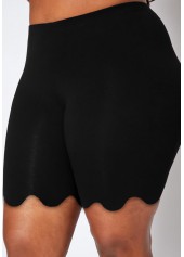 Plus Size Wavy Edge High Waisted Black Swim Shorts
