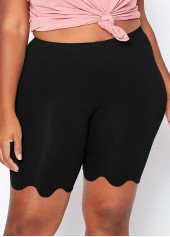 Plus Size Wavy Edge High Waisted Black Swim Shorts