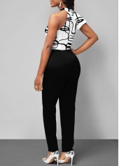 Flounce Abstract Art Print Color Block Jumpsuit