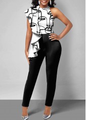Flounce Abstract Art Print Color Block Jumpsuit