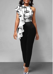 Flounce Abstract Art Print Color Block Jumpsuit