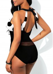 Polka Dot Black Mesh Stitching One Piece Swimwear