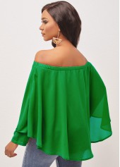 Off Shoulder Asymmetric Hem Green Layered Blouse