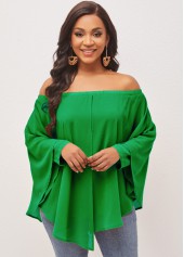 Off Shoulder Asymmetric Hem Green Layered Blouse