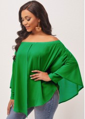 Off Shoulder Asymmetric Hem Green Layered Blouse