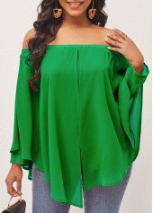 Off Shoulder Asymmetric Hem Green Layered Blouse
