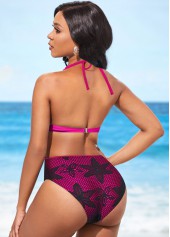 Halter Lace Panel Rose Red One Piece Swimwear