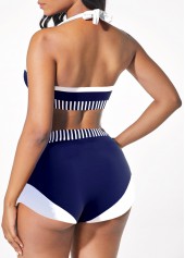 High Waisted Striped Button Navy Bikini Set