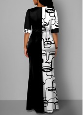 Figure Print Pocket Black Maxi Dress
