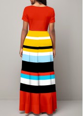 Short Sleeve Round Neck Rainbow Stripe Dress