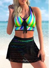 Rainbow Color High Waisted Lace Stitching Bikini Set