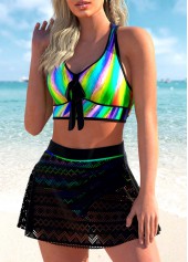 Rainbow Color High Waisted Lace Stitching Bikini Set