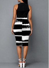 Cross Halter Color Block Graffiti Print Dress