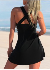 Cross Strap Geometric Print Black Swimdress Top-No Bottom