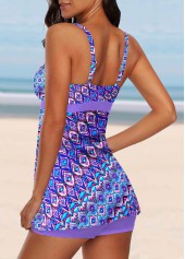 Wide Strap Tribal Print Light Purple Tankini Set