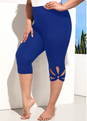 Floral Design Plus Size High Waisted Royal Blue Shorts