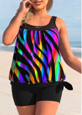 Black Colorful Print Plus Size Tankini Top-No Bottom