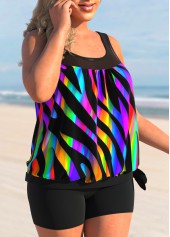 Black Colorful Print Plus Size Tankini Top-No Bottom