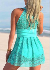 Cyan Cutout Lace Patchwork Swimdress and Shorts