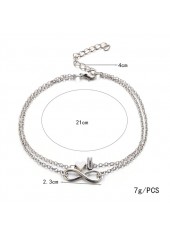 Layered Letter and Heart Design Silver Anklet