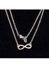 Layered Letter and Heart Design Silver Anklet