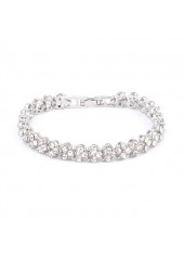 Rhinestone Design Metal Detail Silver Bracelet