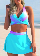 Cyan High Waisted Colorful Print Bikini Set