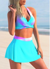 Cyan High Waisted Colorful Print Bikini Set