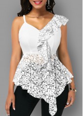 Flounce Asymmetric Hem White Tank Top