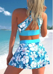 Cyan Plus Size Floral Print High Waisted Bikini Set